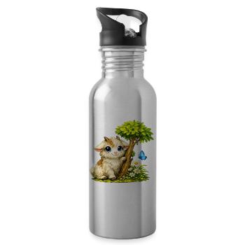 Cuddly goat with butterfly - Water bottle with straw - silver - Right