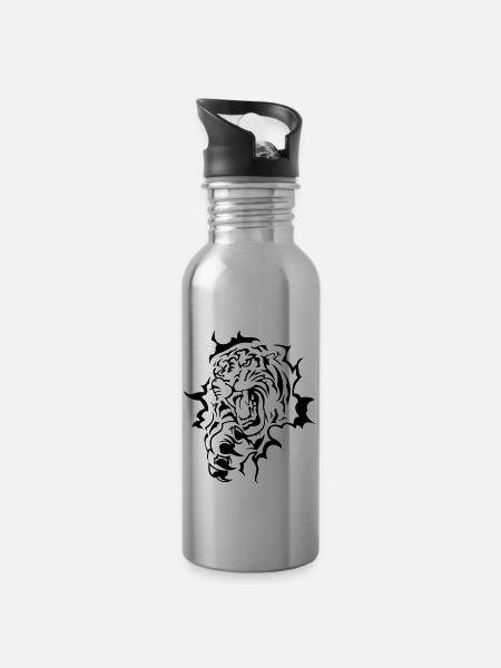 Tiger - Trinkflasche mit integriertem Trinkhalm - Lightsilver