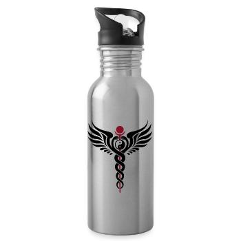 Caduceus, Yin Yang, Schlange, Flügel, Hermetik - Trinkflasche mit integriertem Trinkhalm - Lightsilver - Rechts