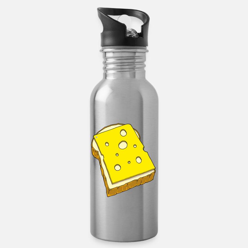 Käsebrot - Trinkflasche mit integriertem Trinkhalm - Lightsilver