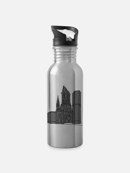 Gedächtniskirche Berlin 2 - Trinkflasche mit integriertem Trinkhalm - Lightsilver