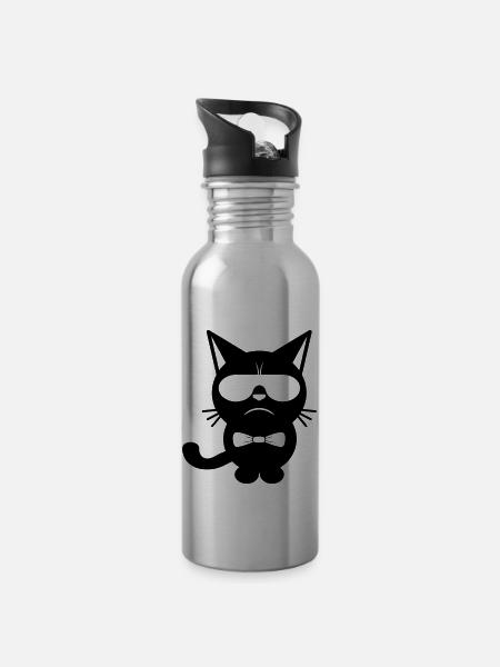 Bow Tie Cat - Trinkflasche mit integriertem Trinkhalm - Lightsilver