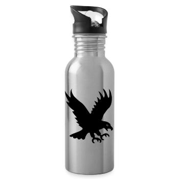 eagle bird of prey predator wild wings feather - Water bottle with straw - silver - Right