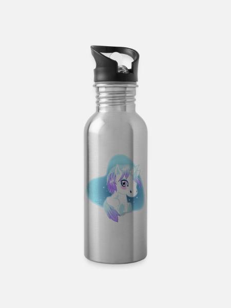 Licorne n°1 - Gourde avec paille intégrée - argent clair