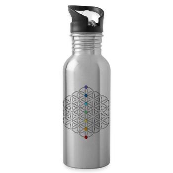 Blume des Lebens - free Chakrenpunkte colored - Trinkflasche mit integriertem Trinkhalm - Lightsilver - Rechts