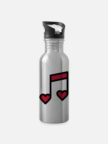 Note de musique romantique - Gourde avec paille intégrée - argent clair