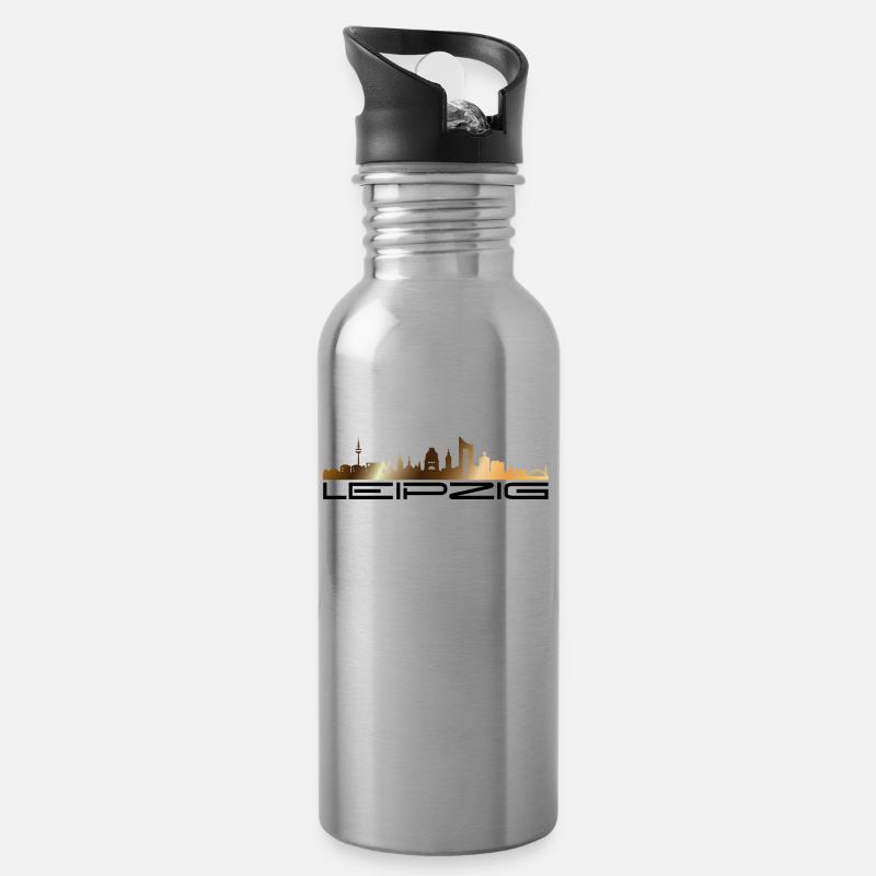 Leipzig Skyline - Trinkflasche mit integriertem Trinkhalm - Lightsilver
