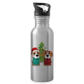 Beagle Christmas - Water bottle with straw - silver - Right