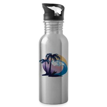 Surfing, Strand, Palmen, Wellen // Ozean, Sand - Trinkflasche mit integriertem Trinkhalm - Lightsilver - Rechts