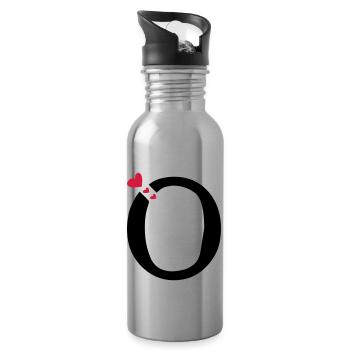 Capital letter O with hearts - Water bottle with straw - silver - Right