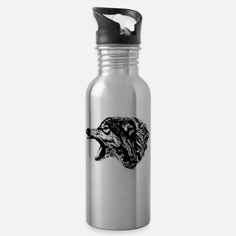 Wolf - Trinkflasche mit integriertem Trinkhalm - Lightsilver
