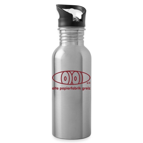 Logo Rot - Trinkflasche mit integriertem Trinkhalm