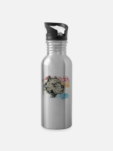 Pitbull - Trinkflasche mit integriertem Trinkhalm - Lightsilver