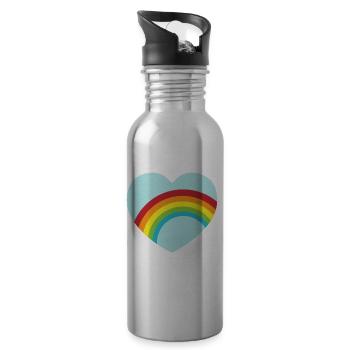 Light blue rainbow heart - Water bottle with straw - silver - Right