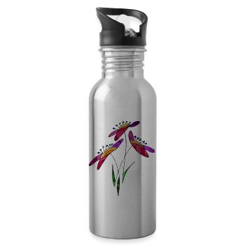 Blumen - Trinkflasche mit integriertem Trinkhalm - Lightsilver - Rechts