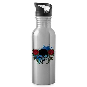 Skull Skull Skull Roses Flowers Splash - Water bottle with straw - silver - Right