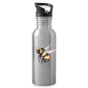 Drawing of a flying bumblebee with crown - Water bottle with straw - silver - Right