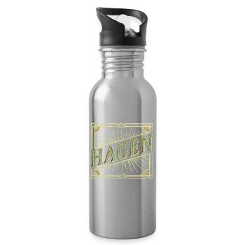 Hagen Germany City Font Vintage Retro - Water bottle with straw - silver - Right
