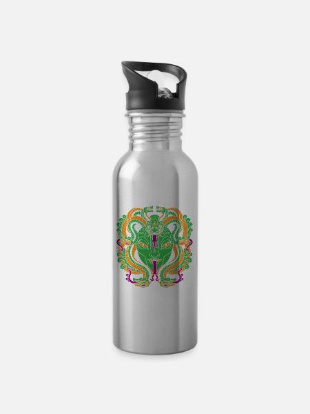 Medusa Gesicht Schlangenfrau - Trinkflasche mit integriertem Trinkhalm - Lightsilver
