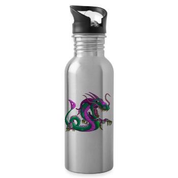 Metalldrache Mechdragon Drache aus Metall - Trinkflasche mit integriertem Trinkhalm - Lightsilver - Rechts
