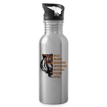 Tigre Animal Prédateur Sauvage Brave Rebelle Fort - Gourde avec paille intégrée - argent clair - Droite
