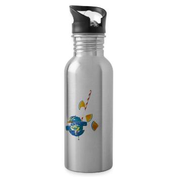 Null Abfall, es gibt keinen Planeten B, Erde, Klima C - Trinkflasche mit integriertem Trinkhalm - Lightsilver - Rechts