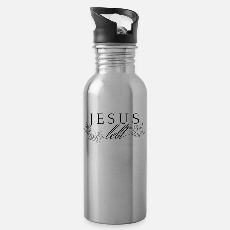 Jesus lebt - Trinkflasche mit integriertem Trinkhalm - Lightsilver