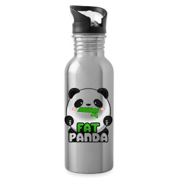 Fat Panda mit Bambus - Pandabär Cute Kawaii ^_^ - Trinkflasche mit integriertem Trinkhalm - Lightsilver - Rechts