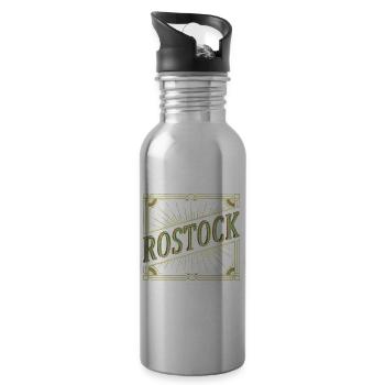 Rostock Germany City Font Vintage Retro - Water bottle with straw - silver - Right