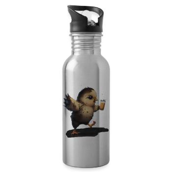 Un oiseau mignon boit une bière - Gourde avec paille intégrée - argent clair - Droite