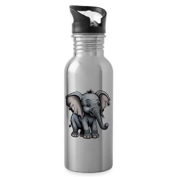 Elephant / Animal / Safari / Zoo / Africa / Comic - Water bottle with straw - silver - Right