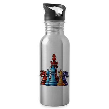Schach / Figuren / Strategie / Denksport / Nerd - Trinkflasche mit integriertem Trinkhalm - Lightsilver - Rechts