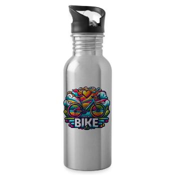 J'adore mon vélo - Love My Bike pour les cyclistes - Gourde avec paille intégrée - argent clair - Droite