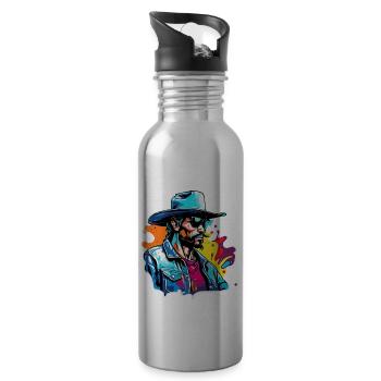 Cowboy / Wilde Westen / Wüste / Lasso / Rodeo - Trinkflasche mit integriertem Trinkhalm - Lightsilver - Rechts