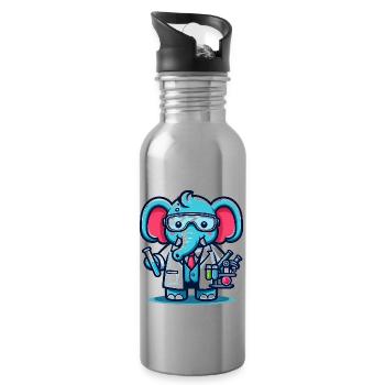 Cute Elephant Scientist - Water bottle with straw - silver - Right
