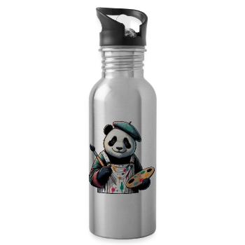 Cute Panda Artist - Water bottle with straw - silver - Right