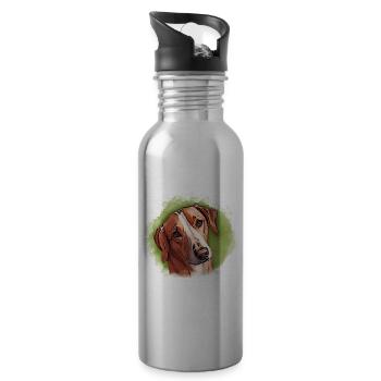 Hund SAVEBRACKE Jagdhund grün Aquarell Design  - Trinkflasche mit integriertem Trinkhalm - Lightsilver - Rechts