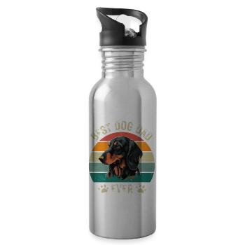 Dackel Hund Hunde Dad Vater Vatertag Retro Vintage - Trinkflasche mit integriertem Trinkhalm - Lightsilver - Rechts
