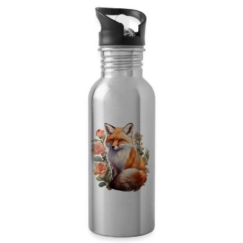 Fuchs zwischen Blumen - Trinkflasche mit integriertem Trinkhalm - Lightsilver - Rechts