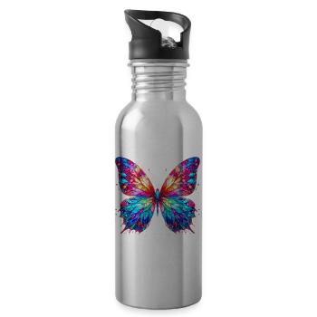 Schmetterling - Trinkflasche mit integriertem Trinkhalm - Lightsilver - Rechts