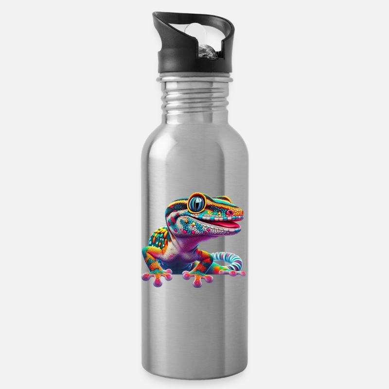 Gecko - Trinkflasche mit integriertem Trinkhalm - Lightsilver