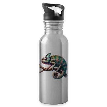 faszinierendes lebendiges Chamäleon-Motiv - Trinkflasche mit integriertem Trinkhalm - Lightsilver - Rechts