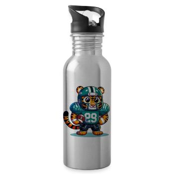 Cute American Football Player Tiger - Water bottle with straw - silver - Right