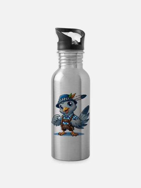 Taube in Tracht - Trinkflasche mit integriertem Trinkhalm -