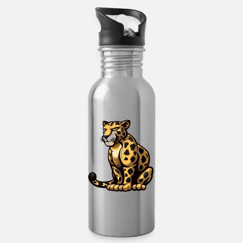 Leopard Comic - Trinkflasche mit integriertem Trinkhalm - Lightsilver