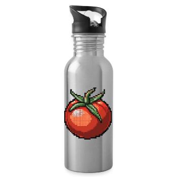 Icône pixel tomate - Gourde avec paille intégrée - argent clair - Droite