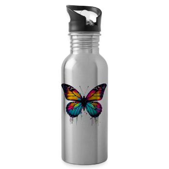 Papillon - Gourde avec paille intégrée - argent clair - Droite