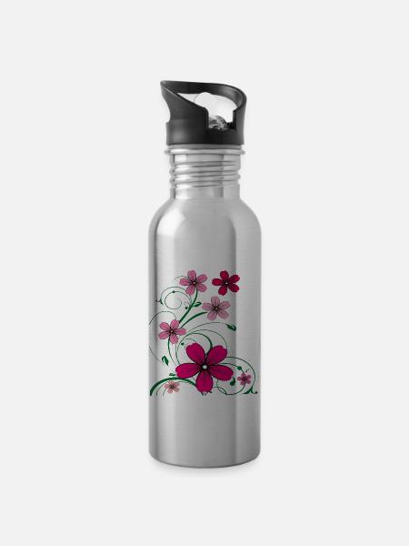 Blumenranke - Trinkflasche mit integriertem Trinkhalm - Lightsilver