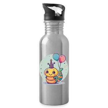 Worm Birthday Baby - Water bottle with straw - silver - Right