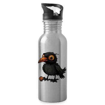 Rabe Krähe Halloween Comic Lustig - Trinkflasche mit integriertem Trinkhalm - Lightsilver - Rechts